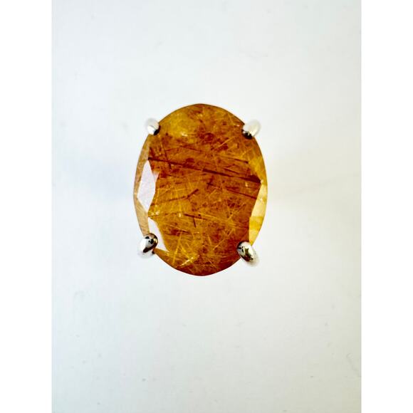 Gold Rutile Quartz Princess Ring Handmade Heavy Sterling 925 Silver US Size 7.5 - Picture 7 of 9